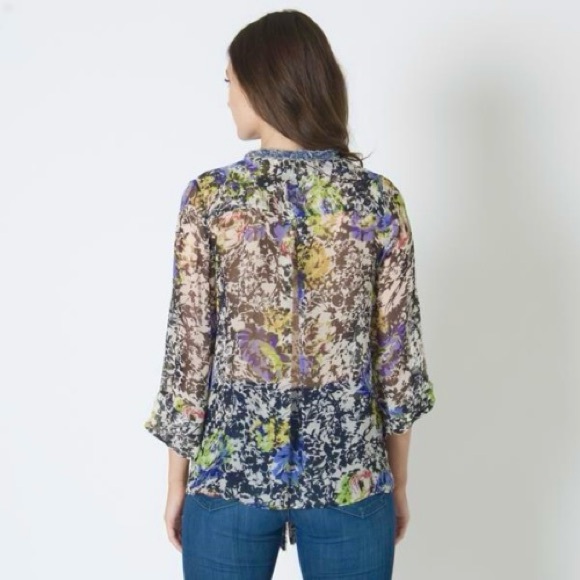Elizabeth & James - Multicolor Floral Silk Semi-Sheer Butterfly Wing Top - Picture 2 of 5